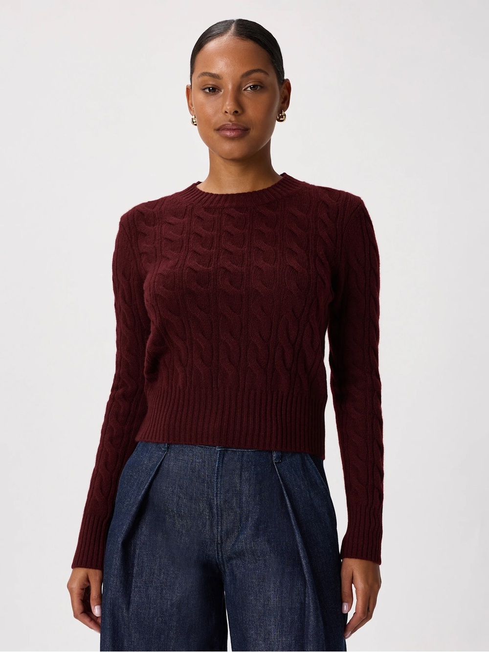 Quince Mongolian Cashmere Shrunken Cable
Crewneck Sweater - Rich Burgundy NWOT